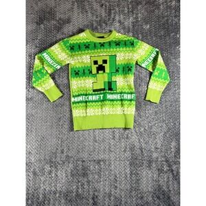 Minecraft Sweater Boys Small Green Creeper Ugly Christmas‎ Cotton Tight Knit Rib
